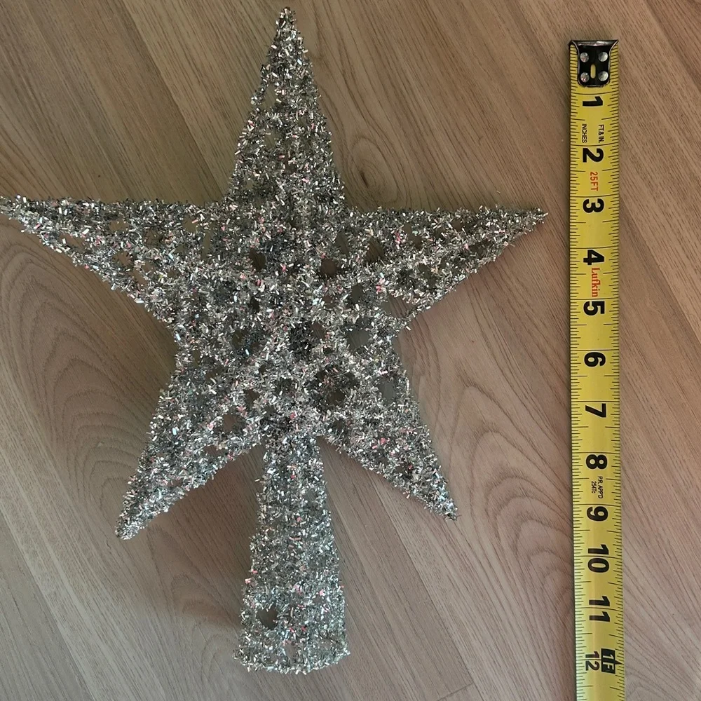 Christmas Tree Topper Silver Glitter Glam Star Holiday Decor Festive